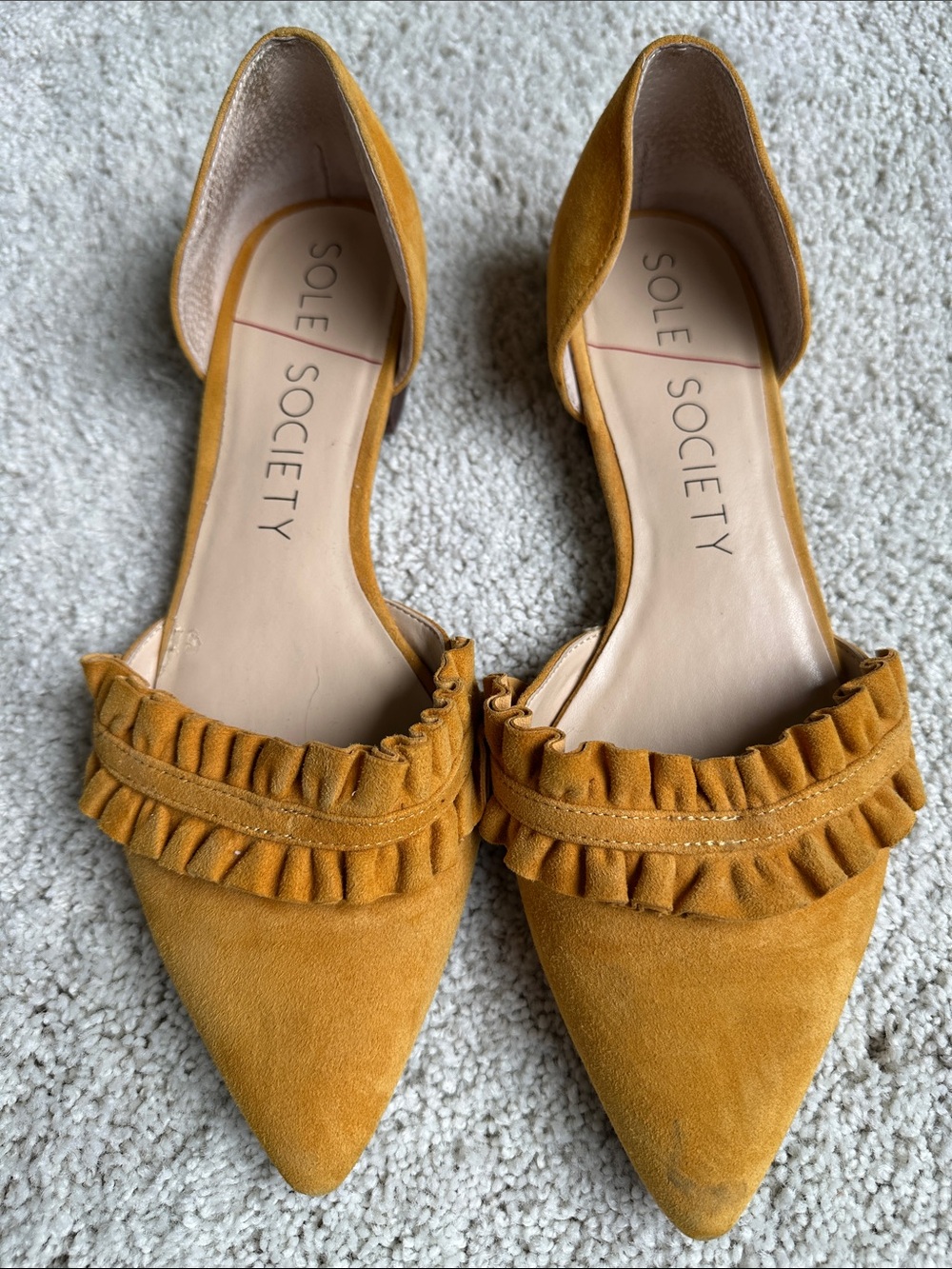 Sole Society So Rosalind Mustard Yellow Suede Ruffle Flats Size 9